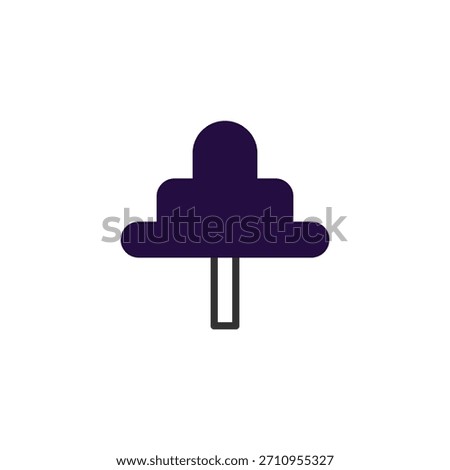 An abstract, geometric icon representing a location pointer. Composed of layered purple shapes atop a rectangular stand, the simple yet elegant design evokes concepts of spatial awareness,