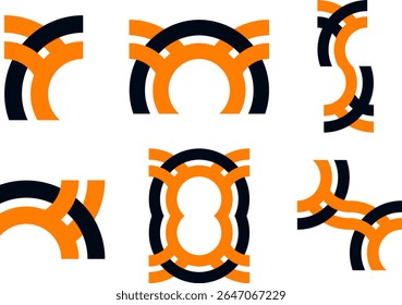 Abstract Geometric  Icon Set in Black and Orange