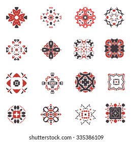 Abstract geometric icon set. Vector ornamental arabic style symbols. Design square collection