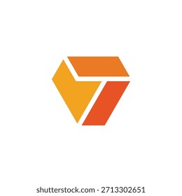 Abstract geometric icon with vibrant interlocking orange and yellow shapes forming a dynamic hexagonal structure Number 7 Seven, symbolizing unity, innovation, and modern visual design