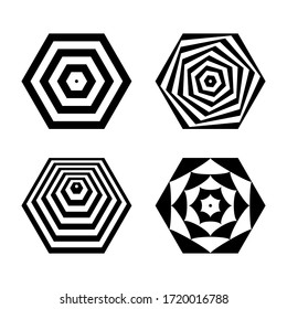 Abstract geometric icons in hexagon shape. Design elements set. Vector art.