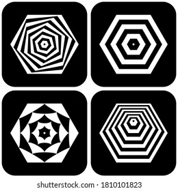 Abstract geometric icons in hexagon shape. Design elements set. Vector art.