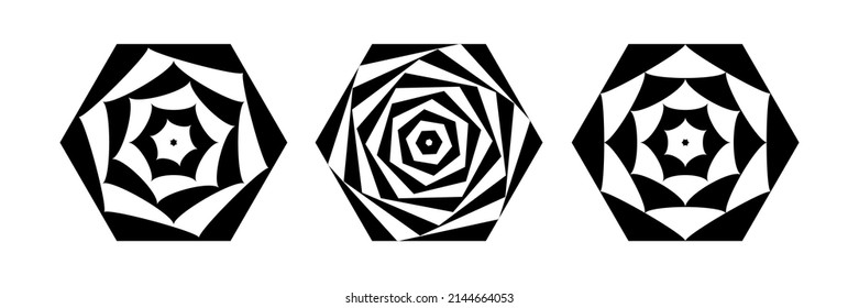Iconos geométricos abstractos en forma de hexágono. Elementos de diseño. Arte vectorial.