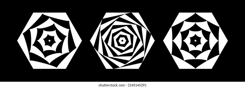 Abstract geometric icons in hexagon shape. Design elements. Vector art.