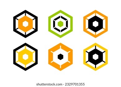 Abstract Geometric Icons in Hexagon Shape. Design Elements Set. Vector Art.