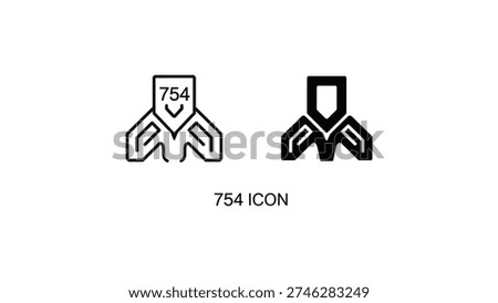 Abstract geometric icons resembling interconnected shapes and a stylized number 754