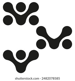 Abstractas iconos geométricos. Tres grupos de puntos. Formas negras simétricas. Diseño de Vector.
