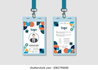 Abstract Geometric ID Card Design. Vertical Double-sided Multicolor Id Cards For Company Stuff Identity Card Design. Vector Illustration