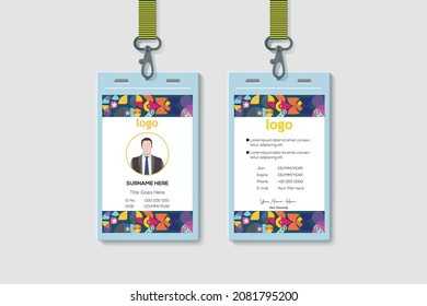 Abstract Geometric ID Card Design. Vertical Double-sided Multicolor Id Cards For Company Stuff Identity Card Design. Vector Illustration