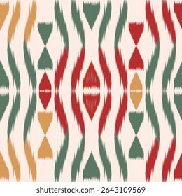 Abstrato padrão Ikat geométrico sem emenda. Tecido asteca étnico tribal padrão têxtil tradicional africano indiano tradicional. Vintage abstrata folclore ornamento Bordado fundo. Ilustração vetorial.