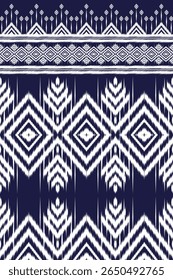 Abstrato padrão Ikat geométrico sem emenda. Tecido tradicional asteca étnico, tribal. Padrão têxtil africano indiano. Ornamento folclore vintage, Fundo bordado