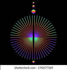 Abstract geometric illustration with circle made of holographic rays.