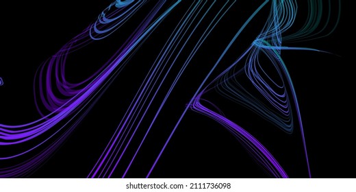 Abstract geometric illustration of doodle waves with felt-tip pen with gradient on dark background. Abstract halographic gradient background. Threads, traces of smoke.