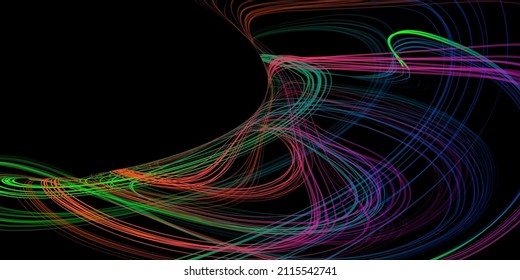 Abstract geometric illustration of doodle waves felt-tip pen with gradient on dark background. Abstract gradient background. Cover, wallpaper, flyer design.