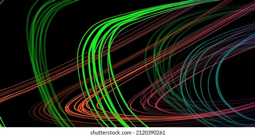 Abstract geometric illustration of doodle waves felt-tip pen with gradient on dark background. Abstract gradient background. Cover, wallpaper, flyer design.