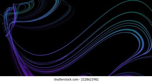 Abstract geometric illustration of doodle waves with felt-tip pen with gradient on dark background. Abstract halographic gradient background. Threads, traces of smoke.