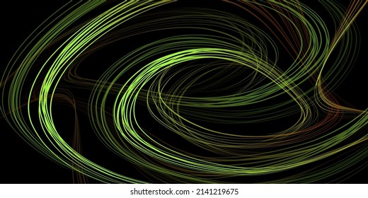 Abstract geometric illustration of doodle waves with felt-tip pen with gradient on dark background. Abstract halographic gradient background. Threads, traces of smoke.