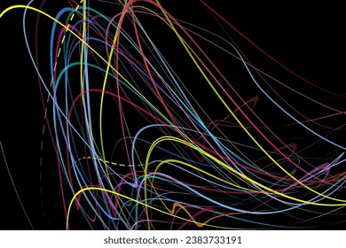Abstract geometric illustration of doodle waves felt-tip pen with gradient on dark background. Abstract gradient background. Cover, wallpaper, flyer design.