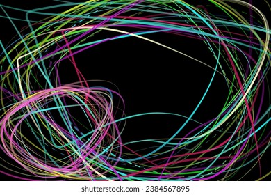 Abstract geometric illustration of doodle waves felt-tip pen with gradient on dark background. Abstract gradient background. Cover, wallpaper, flyer design.
