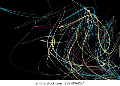 Abstract geometric illustration of doodle waves felt-tip pen with gradient on dark background. Abstract gradient background. Cover, wallpaper, flyer design.