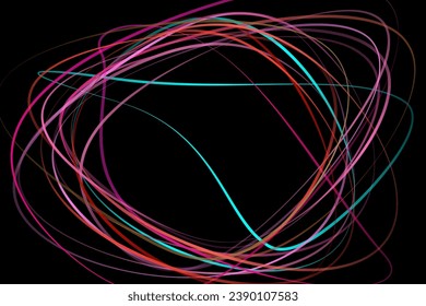 Abstrakte geometrische Abbildung von Doodle-Wellen Filzspitze Stift mit Farbverlauf auf dunklem Hintergrund. Abstrakter Farbverlauf-Hintergrund. Abdeckung, Tapete, Flugzeugabbau.