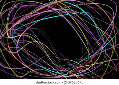 Abstract geometric illustration of doodle waves felt-tip pen with gradient on dark background. Abstract gradient background. Cover, wallpaper, flyer design.