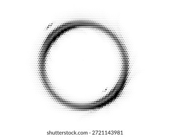 Ilustración geométrica Abstractas con una estructura circular compuesta de Formas poligonales y textura de punto de semitono. El diseño monocromo crea un aspecto moderno, futurista y artístico