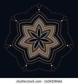 Abstract geometric illustration - Gold and white sacred or celestial elements on dark background