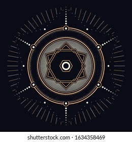 Abstract geometric illustration - Gold and white sacred or celestial elements on dark background