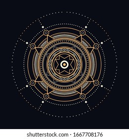 Abstract geometric illustration - Gold and white sacred or celestial elements on dark background