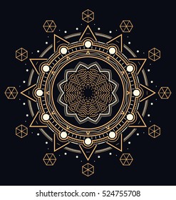 Abstract Geometric Illustration - Gold and White Elements on Dark Background