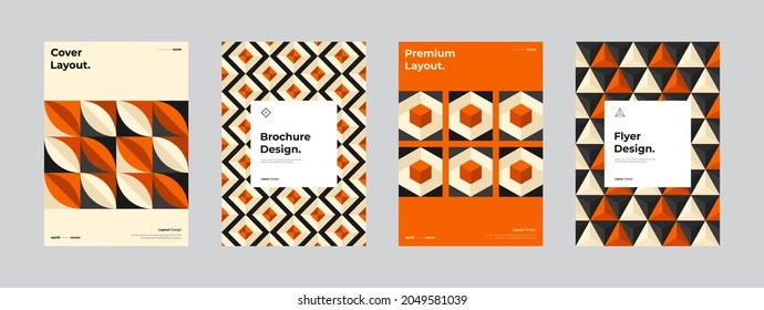 Abstract geometric illustration layout bundle. Company identity brochure template collection design. Modern corporate report cover. Texture pattern background front page mock up set. Autumn. Halloween