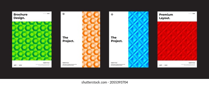 Abstract geometric illustration layout bundle. Company identity brochure template collection design. Modern corporate report cover. Texture pattern background front page mock up set. Vector eps10
