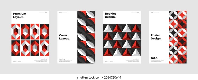 Abstract geometric illustration layout. Company identity brochure template collection design. Modern corporate report cover. Texture pattern background front page mock up set. New year. Vector. Eps 10