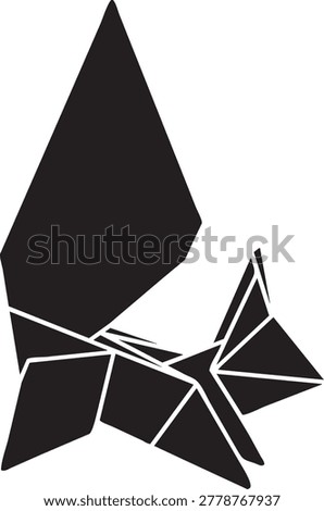 Abstract geometric illustration of a squirrel in an origami or polygonal style. The design features sharp angles and a black silhouette, ideal for modern graphic projects.
