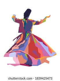 Abstract geometric illustration of sufi dance.colorful with wpap style.vector eps10-editable