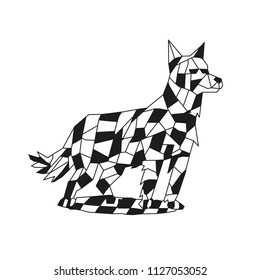 Abstract geometric image stylized dog black and white color.