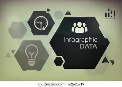 Abstract geometric infographic concept with hexagons triangles and icons on blurred background vector illustration