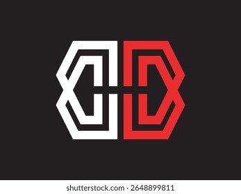 Abstract Geometric Interlocking Shape Minimalist Logo Design em vermelho e branco