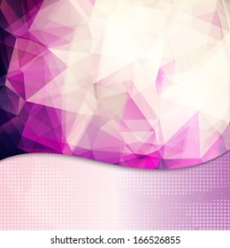 Abstract geometric invitation or poster background with transparent pink triangles, dots pattern and shining metallic base. Fully editable.