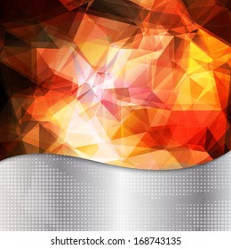 Abstract geometric invitation or poster background with shining red triangles, dots pattern and silver metallic base. Fully editable.