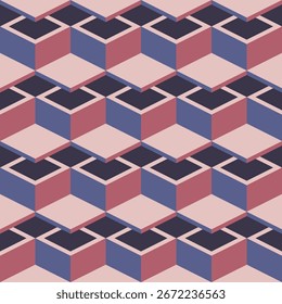 Abstract Geometric Isometric Cube Arrangement Pattern Design, Seamless Background