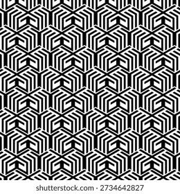 Abstract Geometric Isometric Hexagonal Pattern with Bold Black and White Interlocking Lines