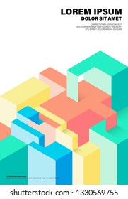 Abstract geometric isometric shape layout design template background modern art style. Design element can be used for poster, backdrop, publication, brochure, flyer, vector illustration