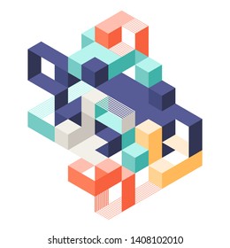 Abstract geometric isometric shape layout design template background modern art style. Graphic element can be used for poster, backdrop, publication, brochure, flyer, leaflet, vector illustration