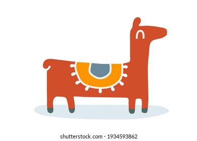 Abstract geometric kawaii llama with smiling face as a decorative element for contemporary trendy design. Isolated colorful vector illustration