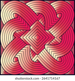 Abstract Geometric Knot Pattern in Red Gradient – Modern Line Art