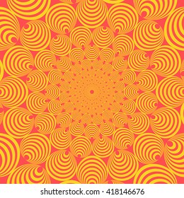an abstract geometric lace poster with a concentric focus of conic shapes circles in red and yellow