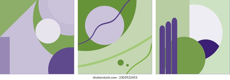 Abstract geometric landscape feed for Instagram post SET, lilac and light green
