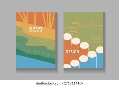 Projeto de cartaz geométrico abstrato da paisagem. Adequado para cartazes, arte de parede, branding, design editorial e fundos criativos.